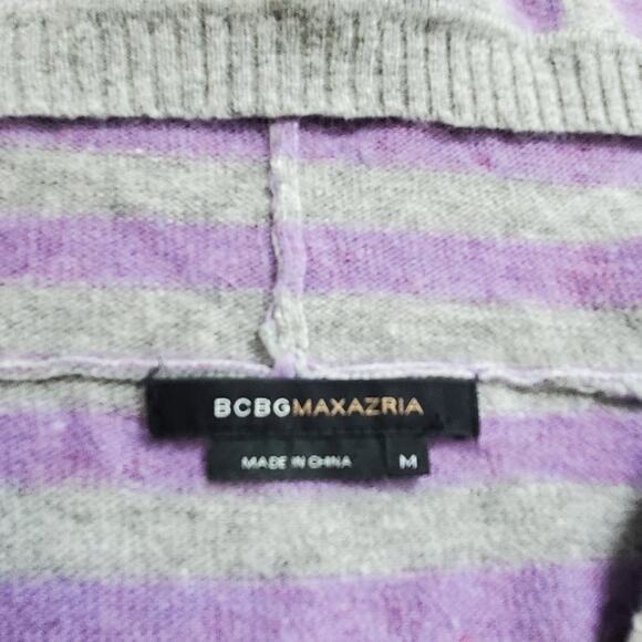 Y2K BCBG Hoodie Sweater Long Medium Purple Gray Stripe Angora Wool V Neck - Picture 3 of 9
